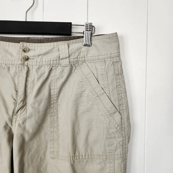 Columbia Beige Cotton Cropped Mid Rise Wide Leg Crop Hiking Capri Summer Travel - Picture 3 of 9